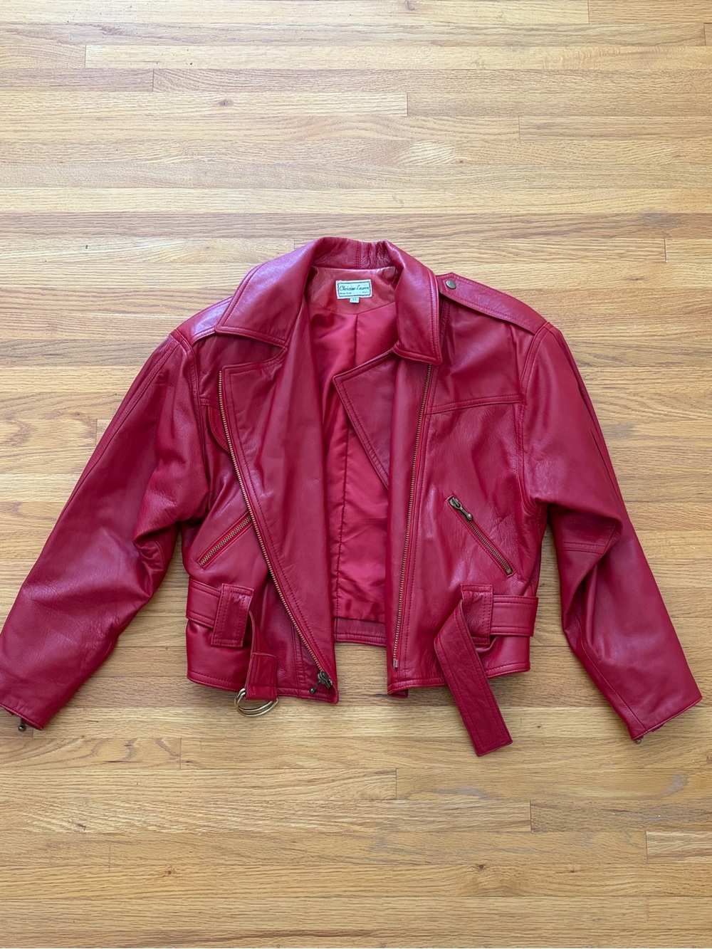 Vintage Red Leather Moto Jacket by Christian Lauren